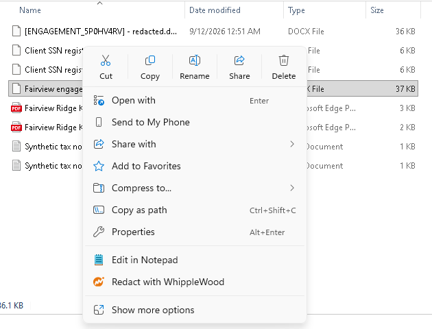 The Windows 11 right-click menu with WhippleWood.